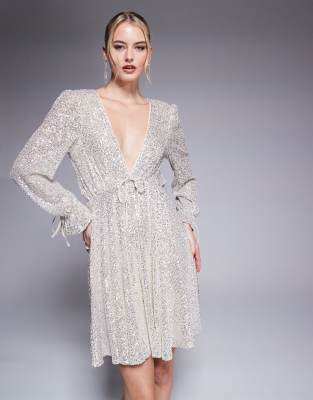 sequin mini dress in silver