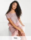 [Jaded Rose Tall] Jaded Rose Tall short sleeve t-shirt with faux feather trim in pink sequin (part of a set) 8 PINK