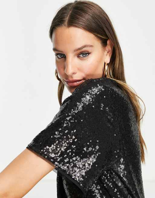 Jaded Rose Tall – Svart t-shirtklänning med paljetter, 3 av 4