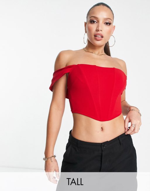 Jaded Rose Tall - Top rosso a corsetto con maniche drappeggiate