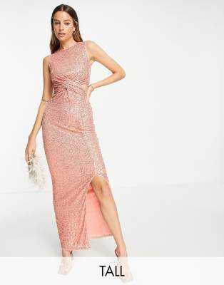 Jaded Rose Tall twist front maxi dress in bronze sequin-Copper