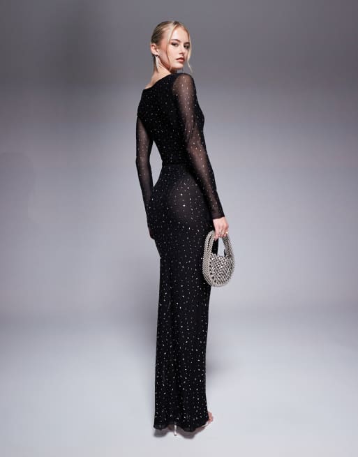 Jaded Rose Tall - Vestito lungo nero con decorazioni fissate a caldo, 2 di 4