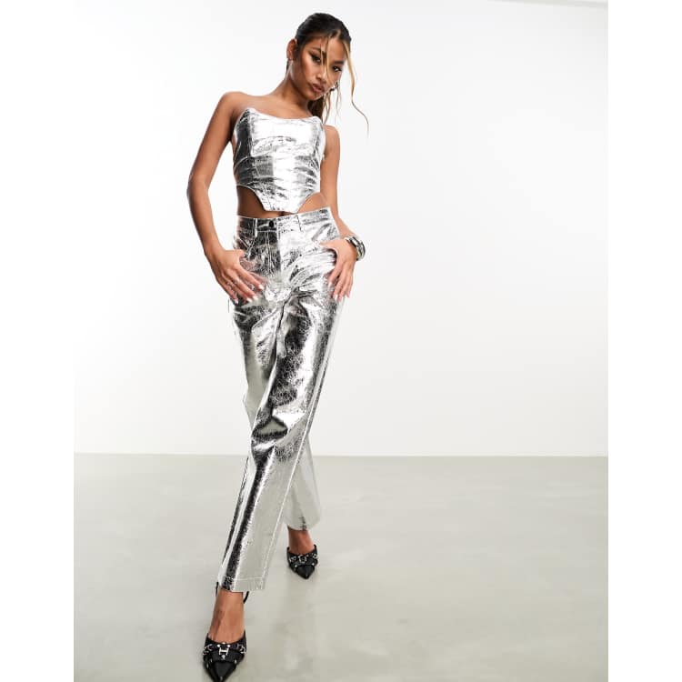 Silver cropped clearance trousers