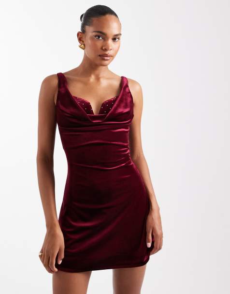 Jaded Rose velvet mini with hotfix bra top detail in burgundy - view 1