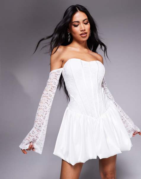 Jaded Rose - Vestito corto a maniche lunghe con fondo sceso bianco - view 1