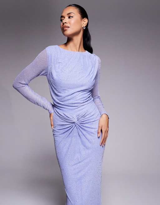 Jaded Rose - Vestito lungo sinuoso con decorazioni applicate a caldo annodato blu, 2 di 4