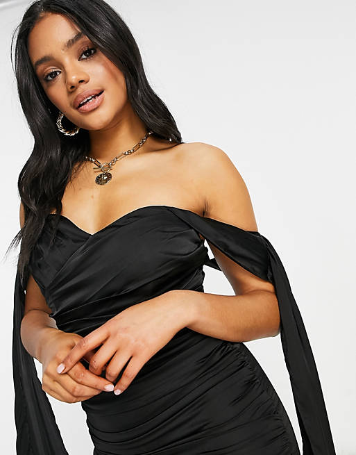  Jaded Rose wrap front drape sleeve mini dress in black 
