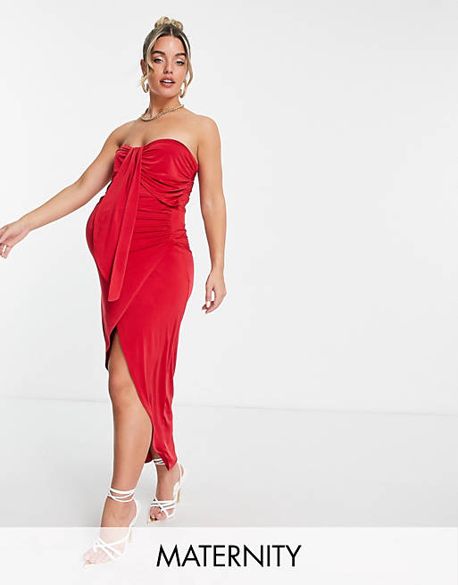 Jaded Rose - Zwangerschapskleding - Midi bandeau jurk in rood