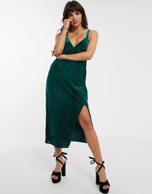 Jagger & Stone midi cami dress with ring detail in velvet leopard-Green