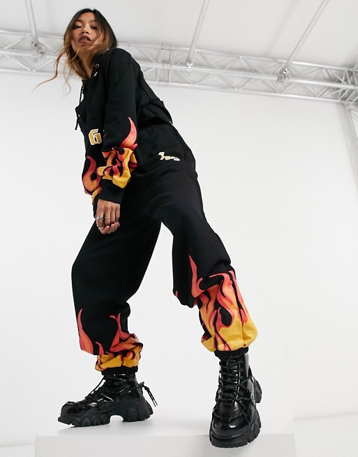Jagger & Stone relaxed joggers with logo in flame print co-ord