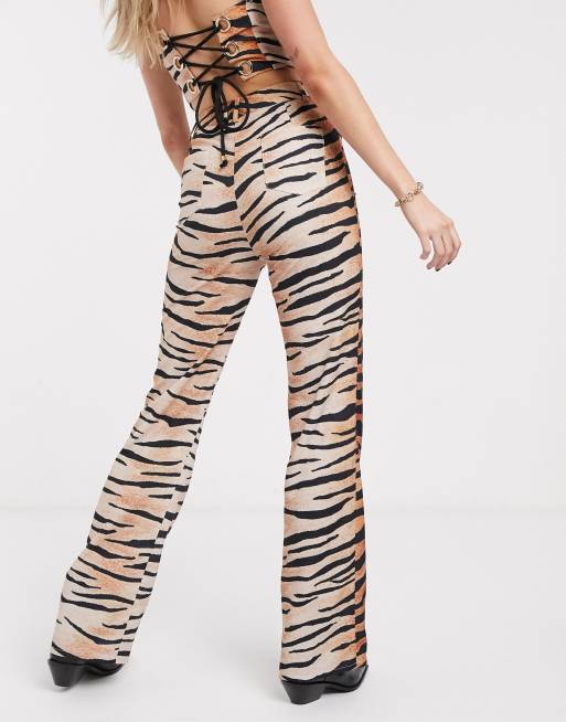 ASOS DESIGN two-piece flare pants in dark tiger print