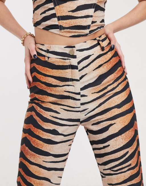 ASOS DESIGN two-piece flare pants in dark tiger print