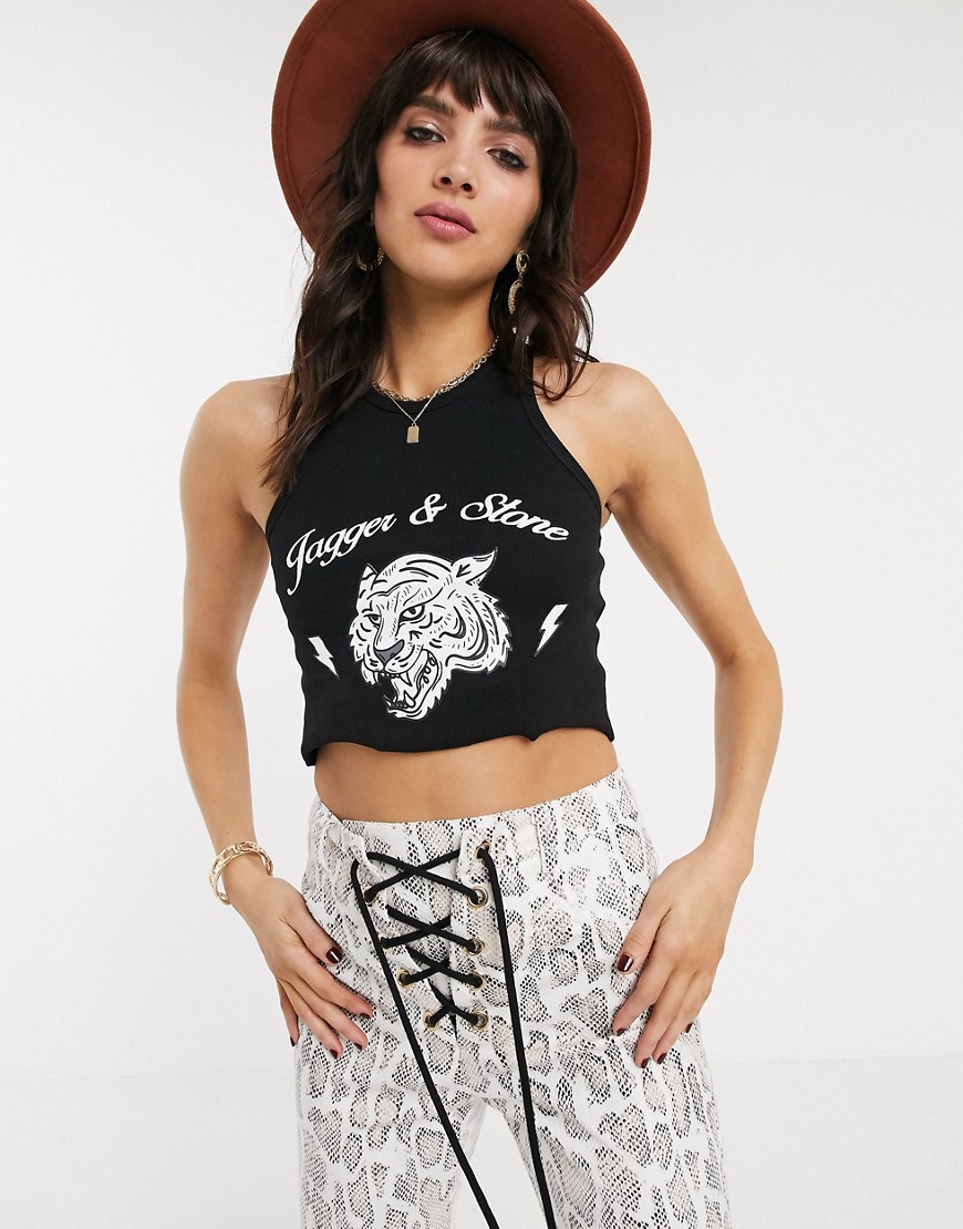 Jagger & Stone tank top with tiger front graphic-Black