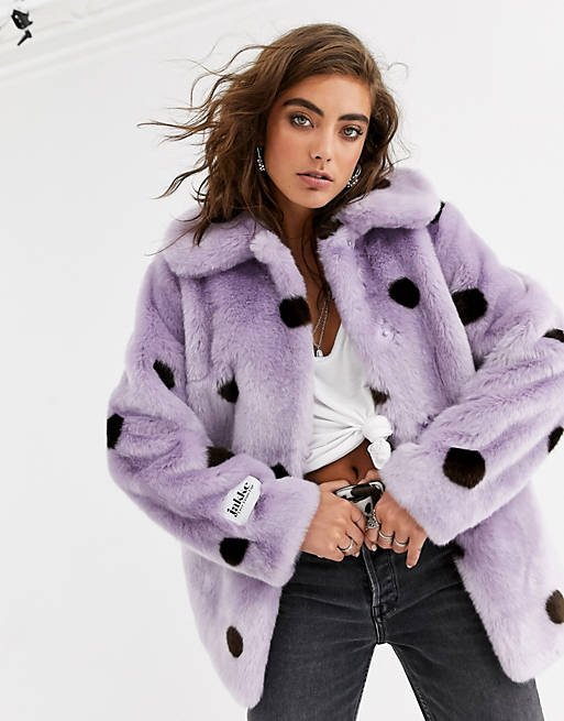 Jakke coat mid length coat in spot faux fur