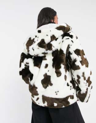 cow print fluffy jacket