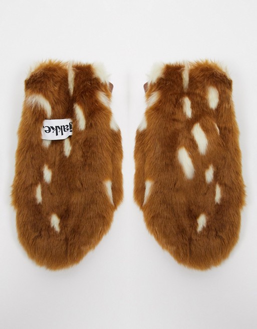 Jakke faux fur mittens in bambi print