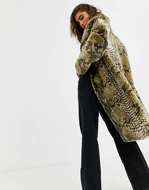 Jakke long coat in faux fur snake print | ASOS
