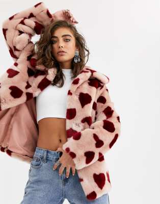 heart faux fur coat