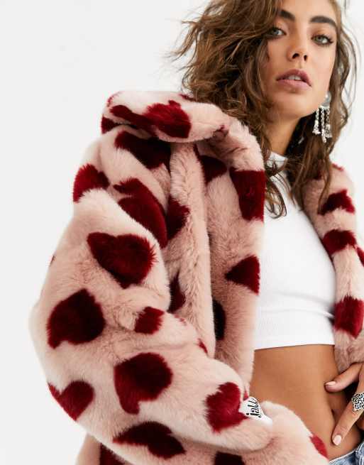 Faux fur shop coat with hearts