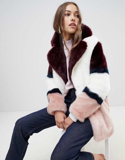 Faux fur colorblock clearance jacket