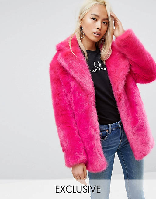 Jakke Mid Length Faux Fur Coat Asos, Hot Pink Faux Fur Coat Uk