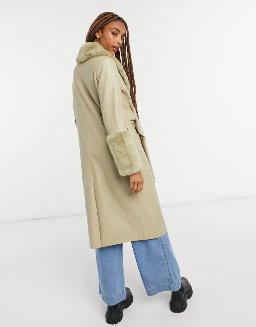 long leather trench coat with fur