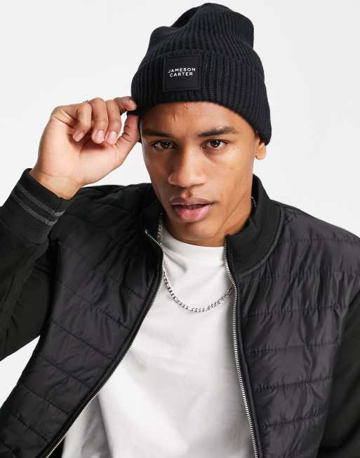 Jameson Carter alexander ribbed beanie in black | ASOS