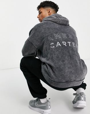Jameson Carter arny hoodie in black acid wash with back logo print