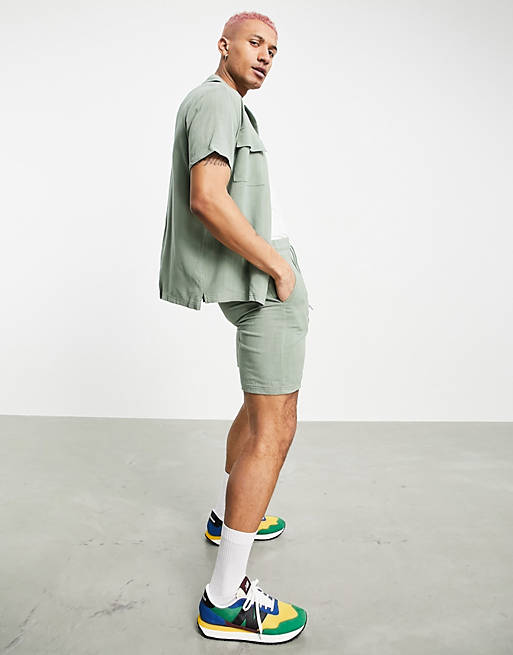 Jameson Carter granville textured woven shorts in olive