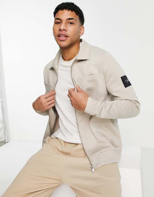 Jameson Carter – Jake – Leichte, langärmlige Jacke in Beige mit durchgehendem Reißverschluss