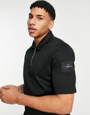 Jameson Carter matt zip polo shirt in black