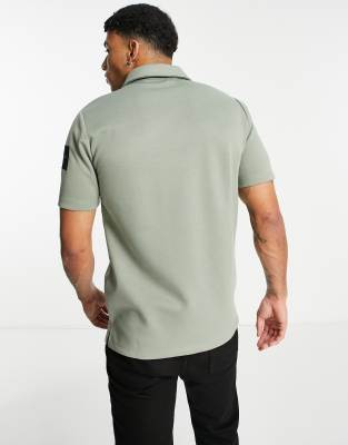 Jameson Carter matt zip polo shirt in sage green ASOS