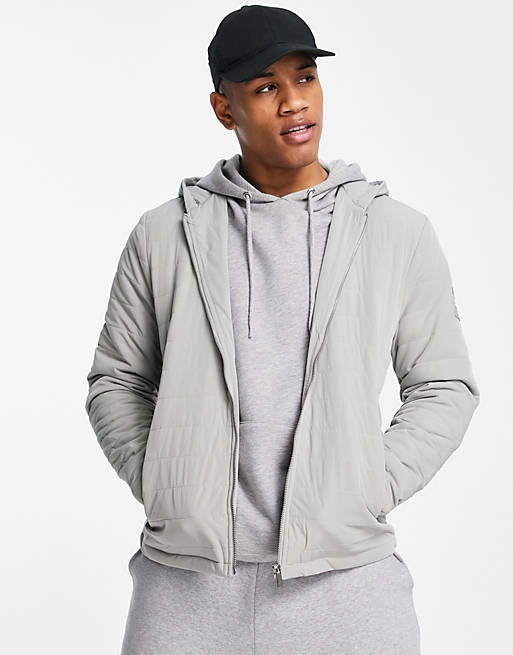 Jameson Carter sivan lightweight puffer jacket in gray with hood | ASOS