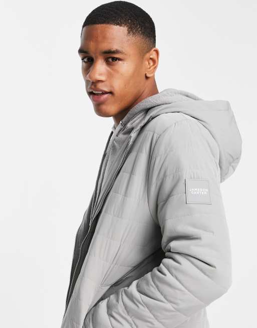 Jameson Carter sivan lightweight puffer jacket in grey with hood