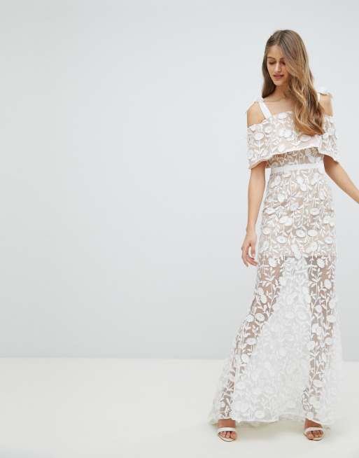 Jarlo All Over Embroidered Lace Maxi Dress With Tie Shoulder Detail | ASOS