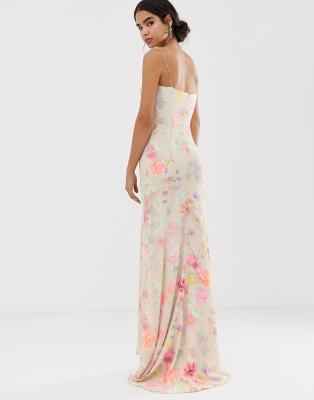 jarlo all over printed maxi dress with train in floral