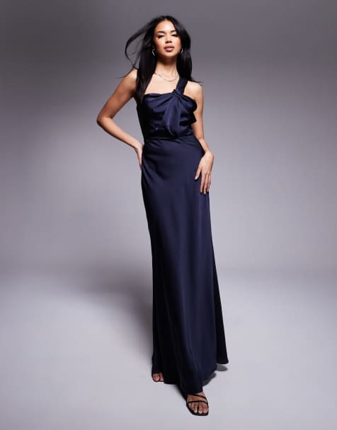 Jarlo asymmetric knot front maxi dress in navy - view 1