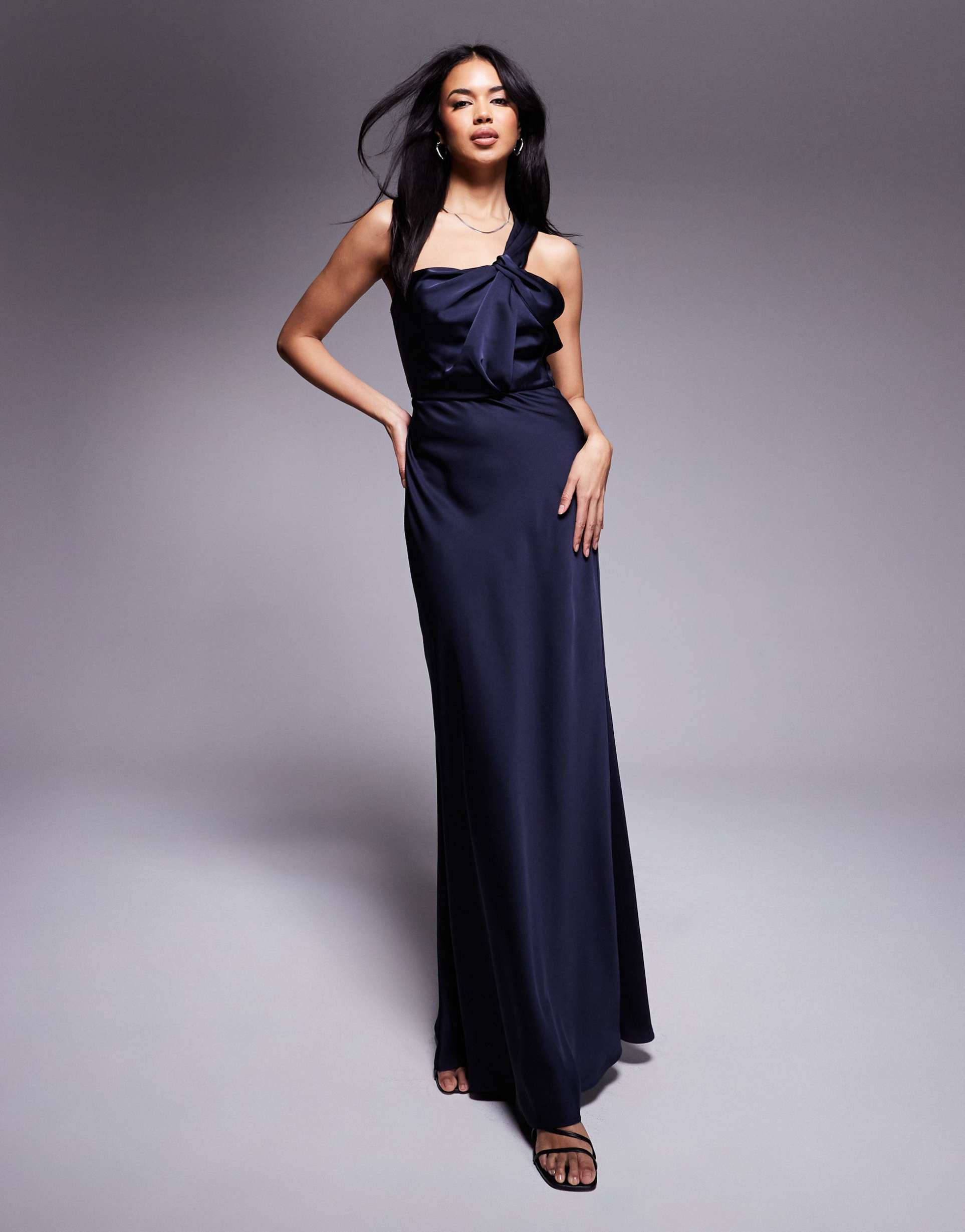 jarlo asymmetric knot front maxi dress in navy