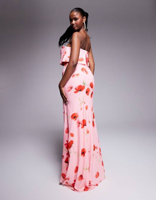 chinese dress ladies Lyvoria Lemon Bandeau Maxi Dress With Mesh-Detail And Scarf – Club L London main image 0