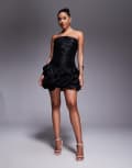 [Jarlo] Jarlo bandeau mini dress with 3D ruffle skirt in black 10 BLACK