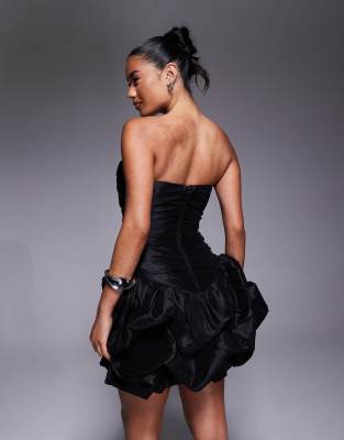 Jarlo Bandeau Mini Dress With 3d Ruffle Skirt In Black