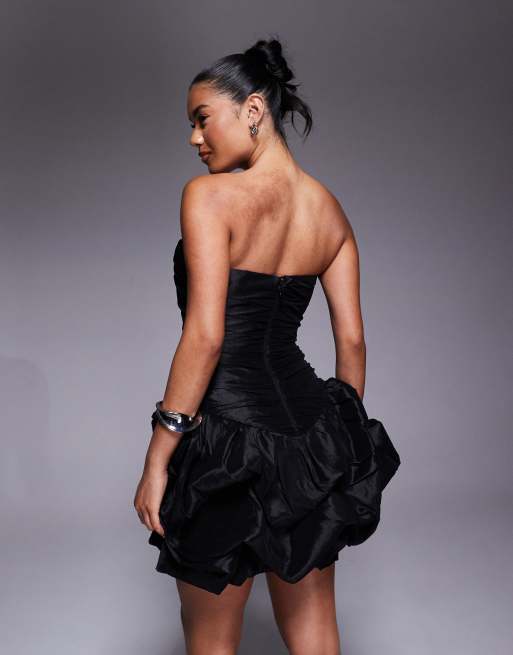 Jarlo bandeau mini dress with 3d ruffle skirt in black, 2 of 4