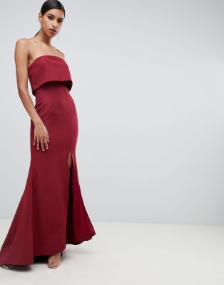 berry layered split front maxi dress