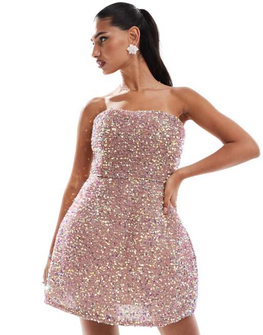 slim fit dress slacks Nazz Collection Rose Gold Next Level Sequin Mini Dress main image 1