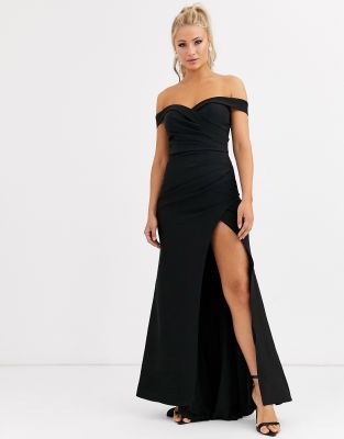 black bardot maxi evening dress