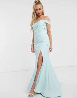 Jarlo Bardot Maxi Dress With Sweetheart Plunge In Mint-green