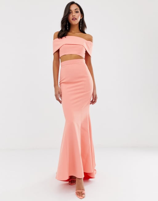 Jarlo high waist maxi fishtail skirt 2025 co-ord in coral