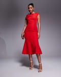 [Jarlo] Jarlo bow detail backless midi dress in red 12 RED
