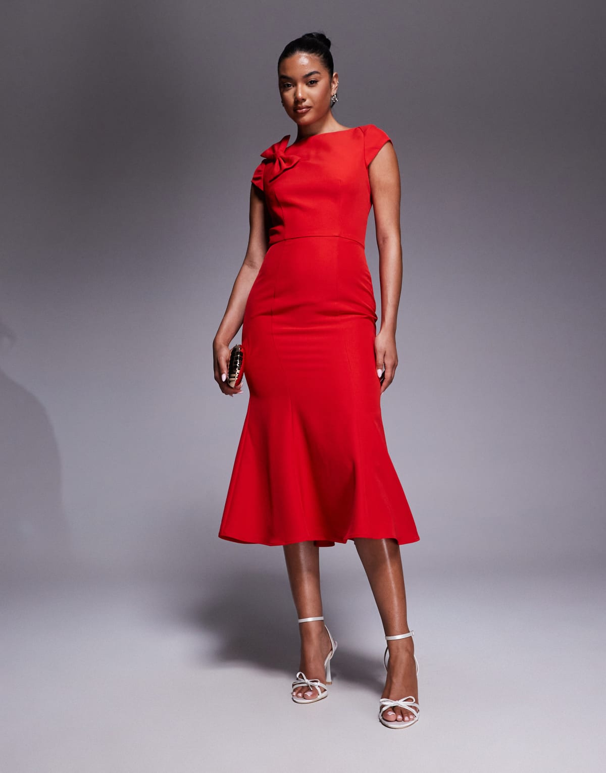 Jarlo bow detail backless midi dress in red