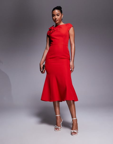 Jarlo bow detail backless midi dress in red